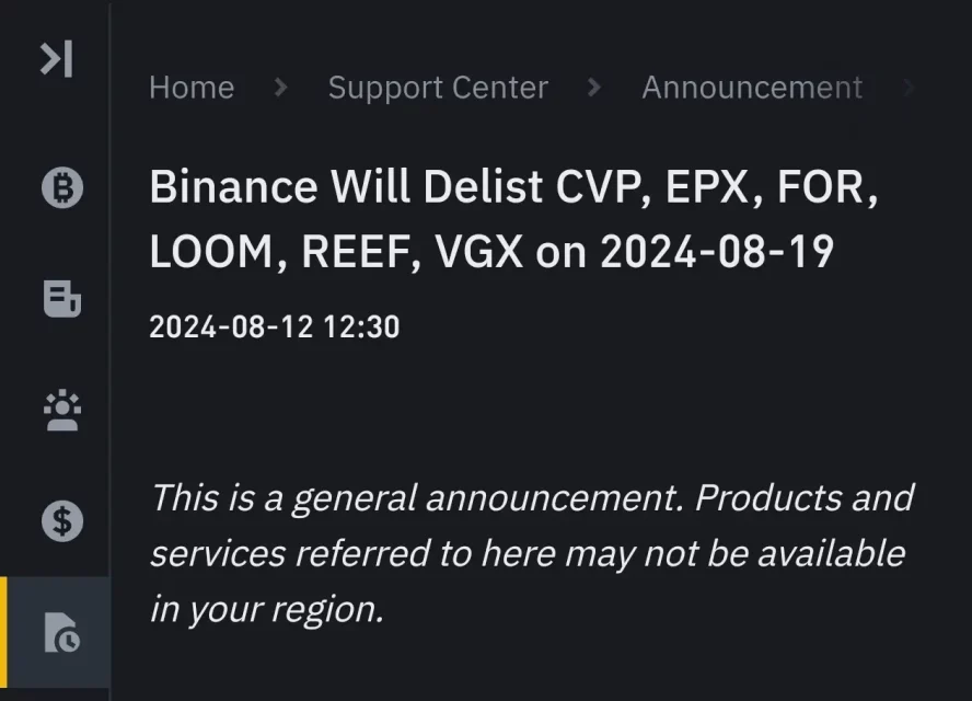 delist kripto binance